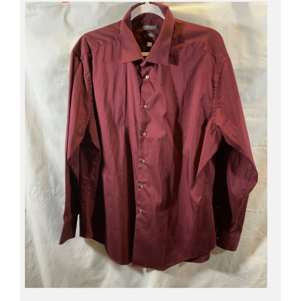 Madison Shirt Mens XL Red Solid Slim Fit Dynamic Cooling Long Sleeve Dress Shirt